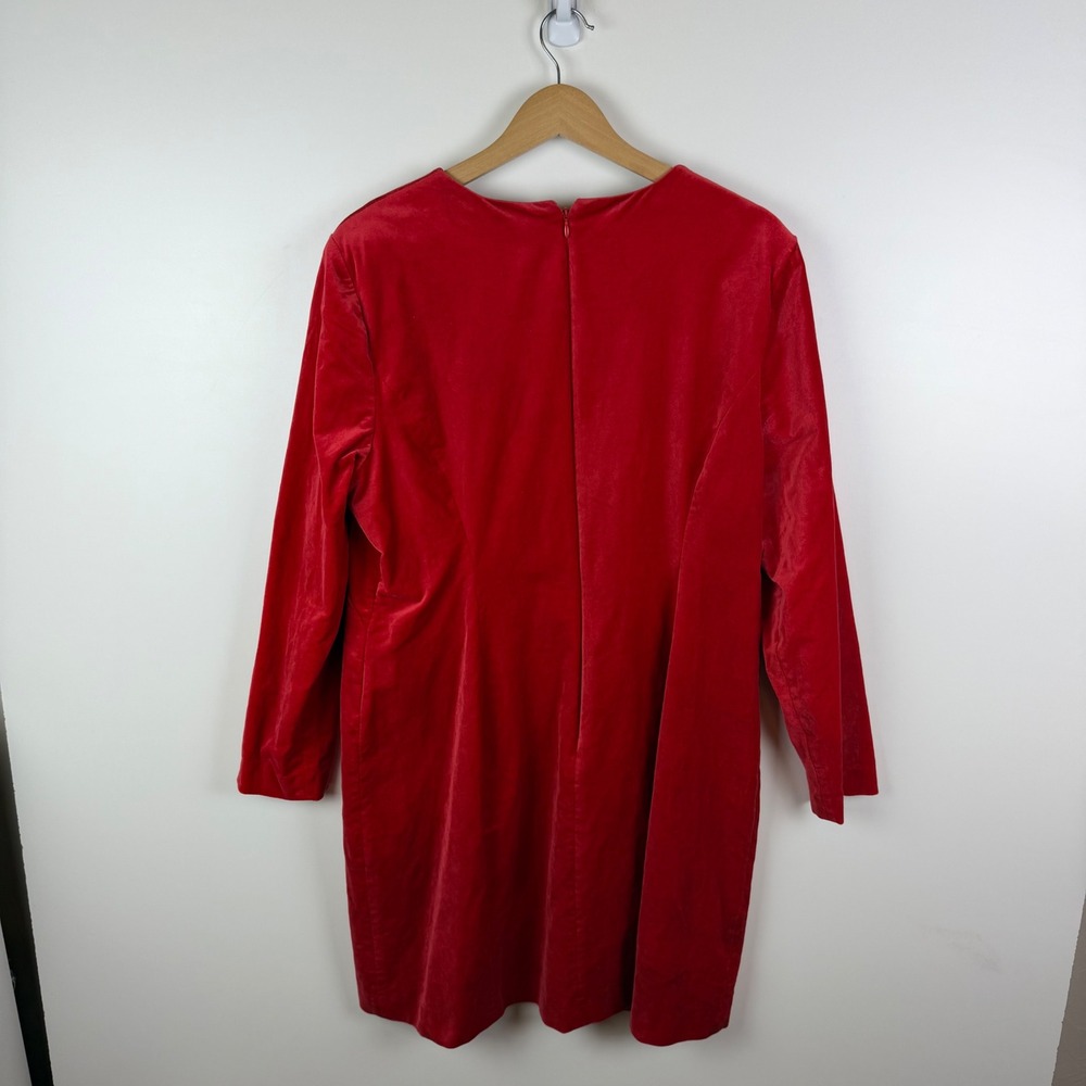 J Crew Long Sleeve Shift Dress Sz 18 Red Stretch Velvet Holiday Cocktail Preppy - Picture 4 of 15